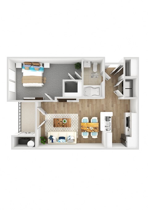 Floor plan for 1 bed, 1 bath, 718 sqft